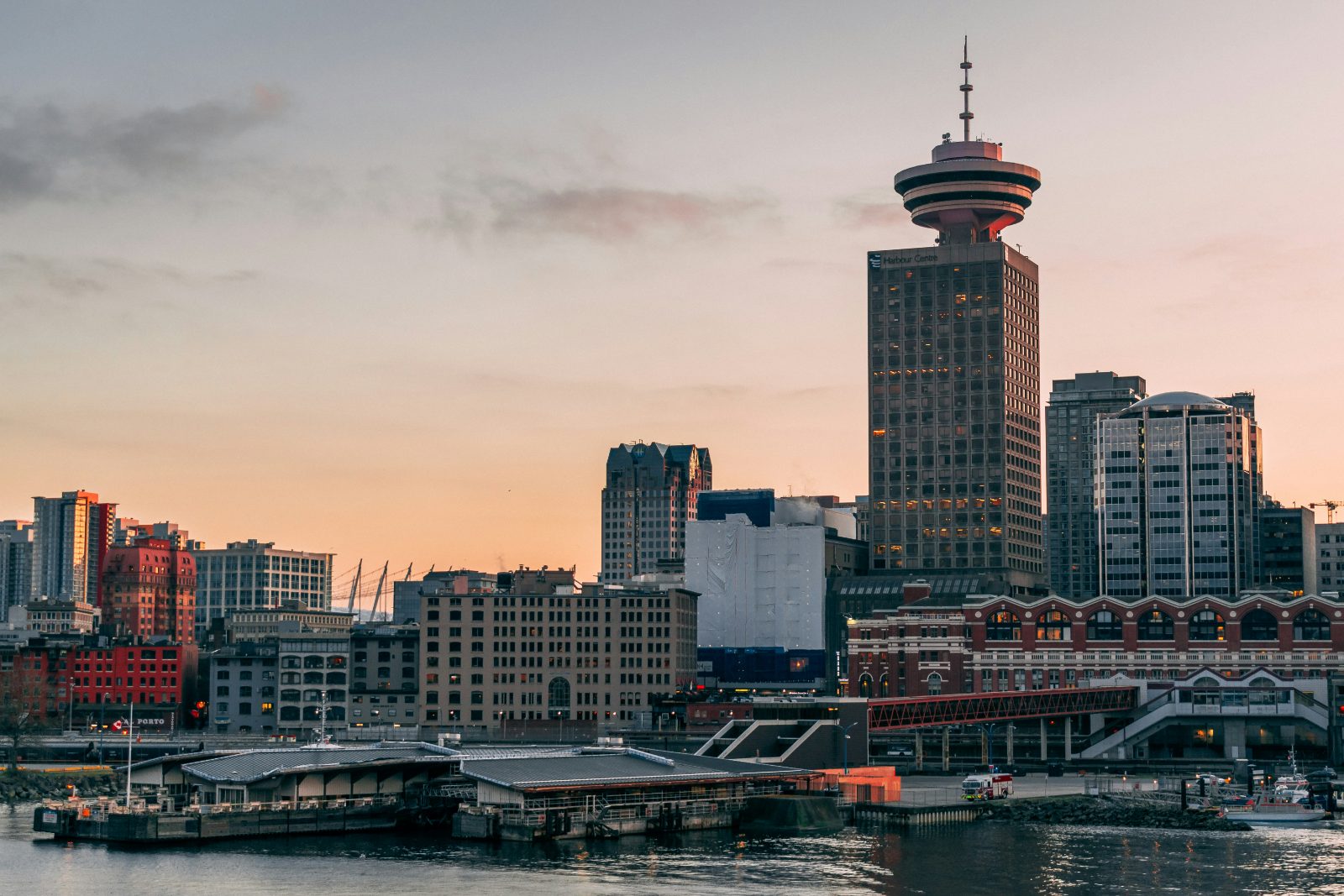 Downtown Vancouver waterfront at sunset